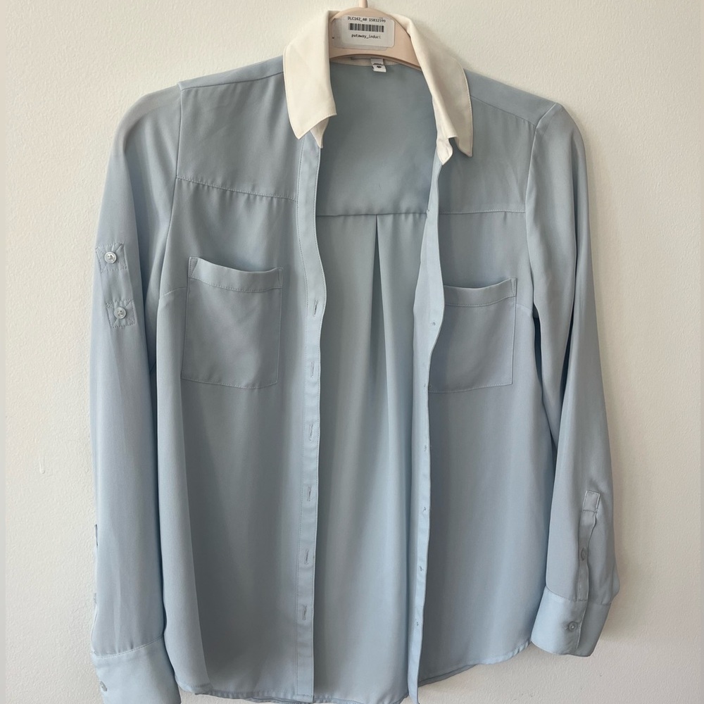 EXPRESS xs collared button up blue and white
